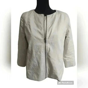 Eileen Fisher Jacket Polished Ramie Moto Style 3/4 Sleeves Full Zip Stretch